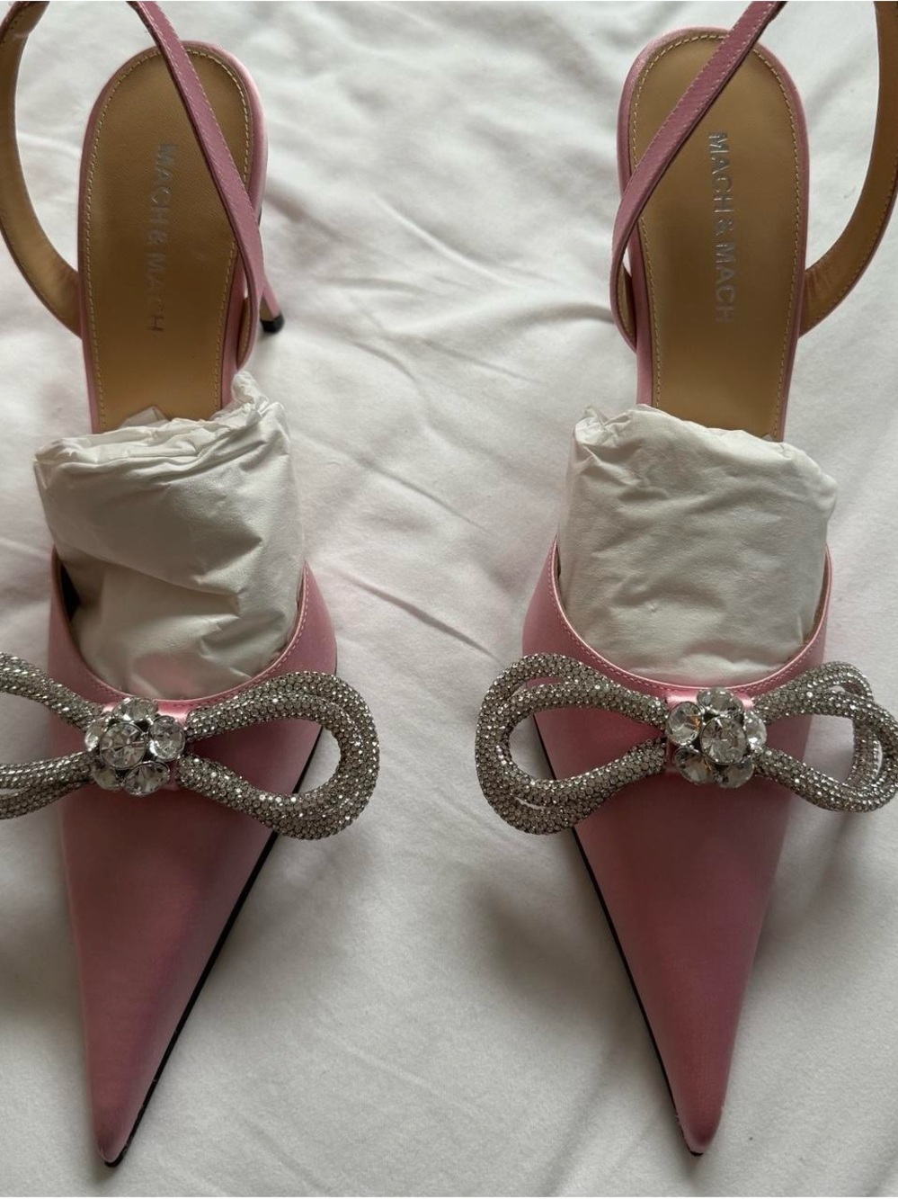 MACH & MACH Pink Crystal Bow Slingback Heels - Picture 2 of 7